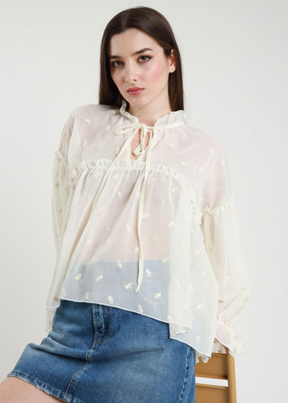 Camicia Over Ricamata Latte - SUSY MIX