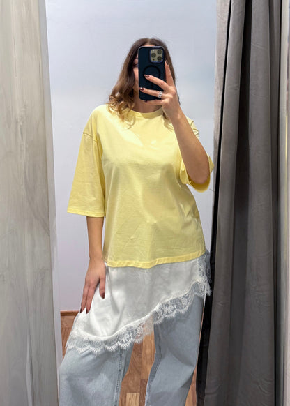 T-shirt Gialla Asimmetrica con Pizzo - SUSY MIX - MARYGIÒ
