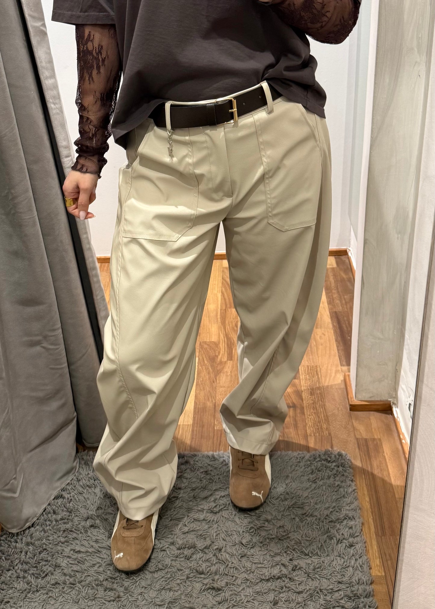 Pantalone Stellina in Ecopelle Panna - SUSY MIX