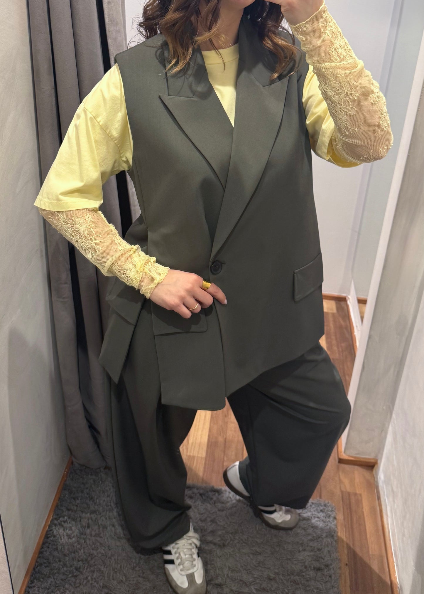 Gilet Over con Spacchi Verde Militare - SUSY MIX