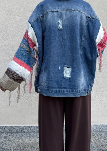 Giubbino Jeans Con Manica in Maglia