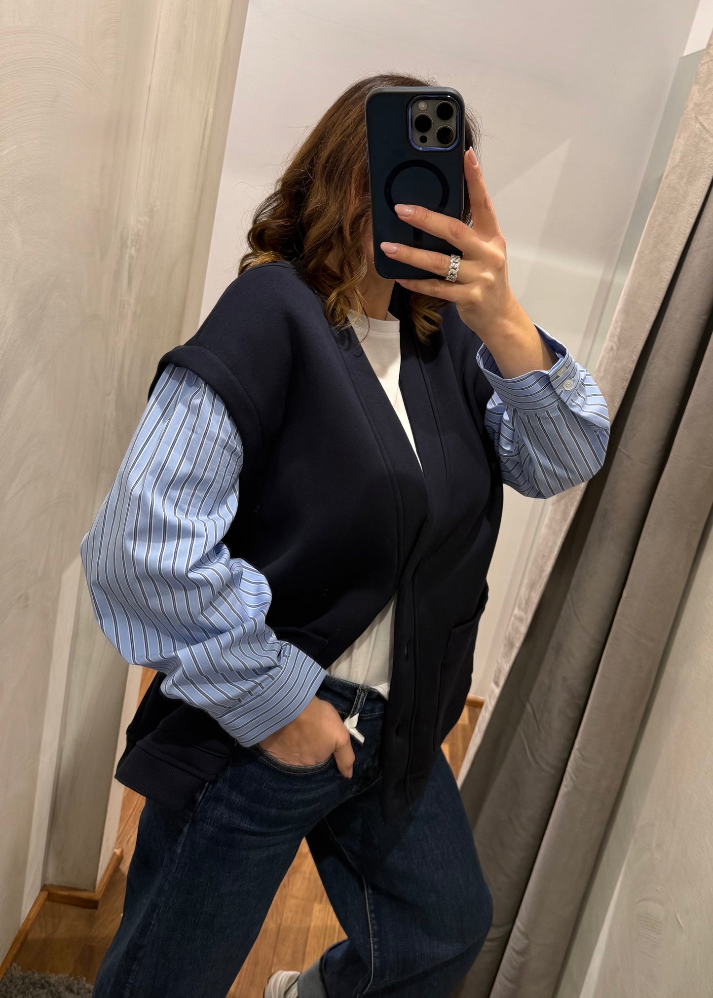 Cardigan in Felpa Blu Notte - LUMINA