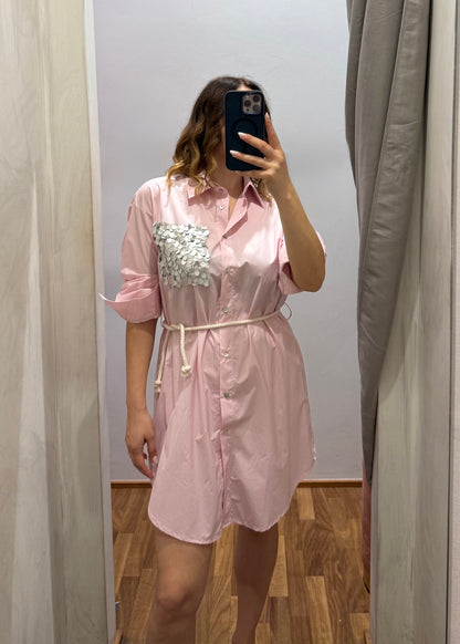 Abito Camicia Rosa con Tasca Paillettes - SUSY MIX