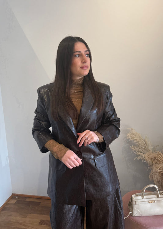 Blazer Ecopelle Texture Cioccolato- LUMINA