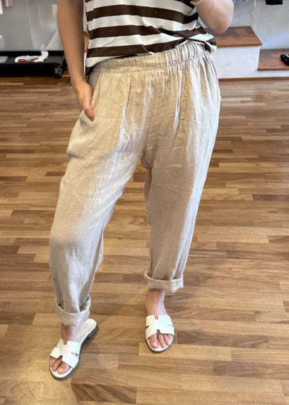 PANTALONE CARROT-FIT IN LINO SABBIA - SUSY MIX - MARYGIÒ