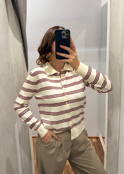 Cardigan Polo Righe Bourdeaux