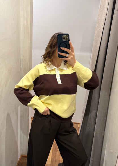 Maglia Polo a Righe Giallo/Marrone