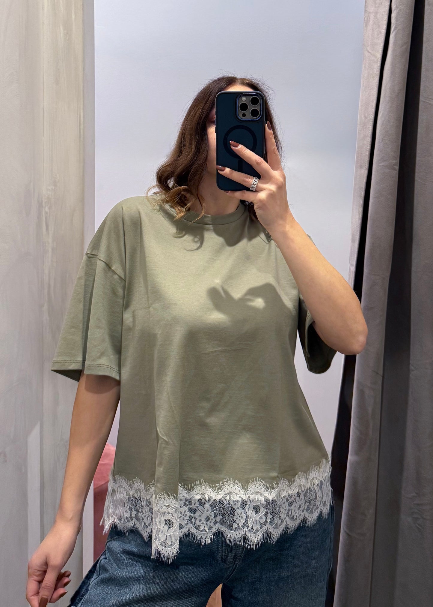 T-shirt Over con Pizzo Verde Salvia - SUSY MIX - MARYGIÒ