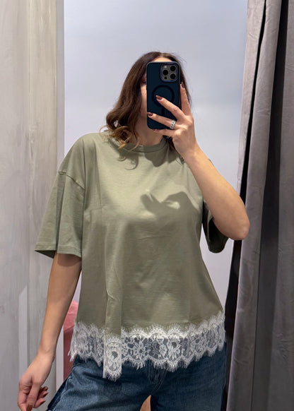 T-shirt Over con Pizzo Verde Salvia - SUSY MIX - MARYGIÒ
