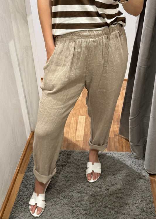 PANTALONE CARROT-FIT IN LINO SABBIA - SUSY MIX