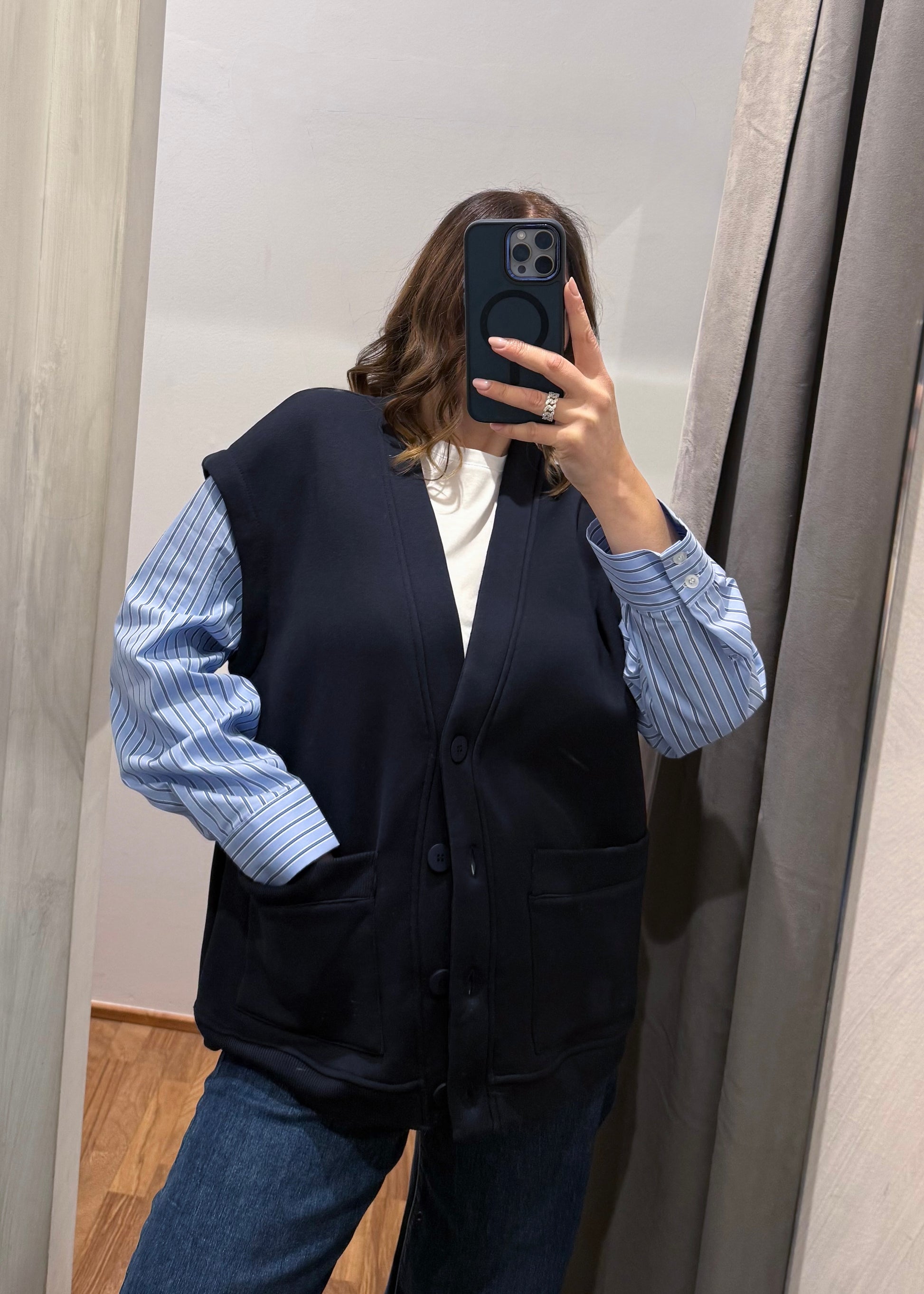 Cardigan in Felpa Blu Notte - LUMINA - MARYGIÒ