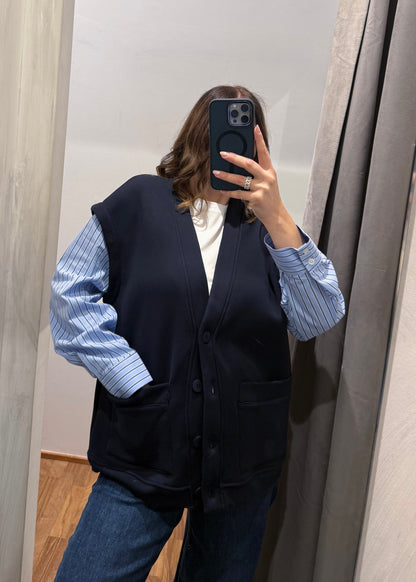 Cardigan in Felpa Blu Notte - LUMINA - MARYGIÒ