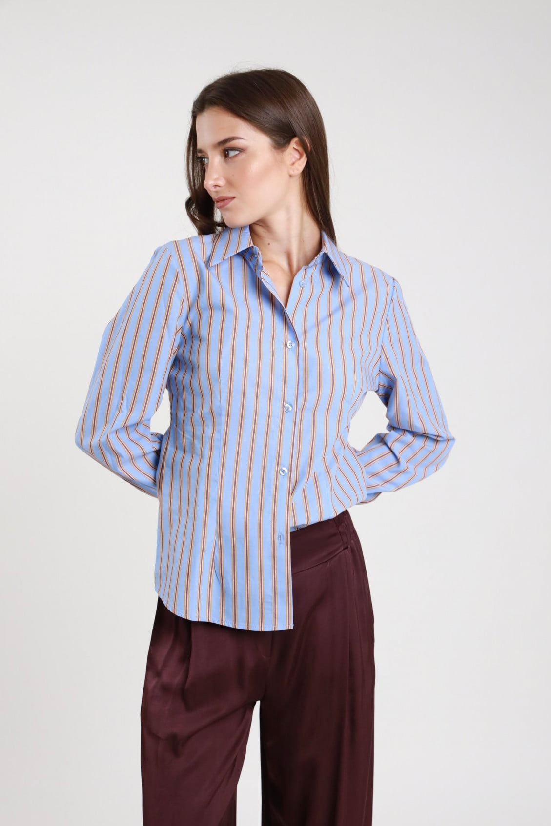 Camicia gessata slim fit Celeste - Susy Mix