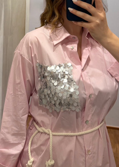 Abito Camicia Rosa con Tasca Paillettes - SUSY MIX