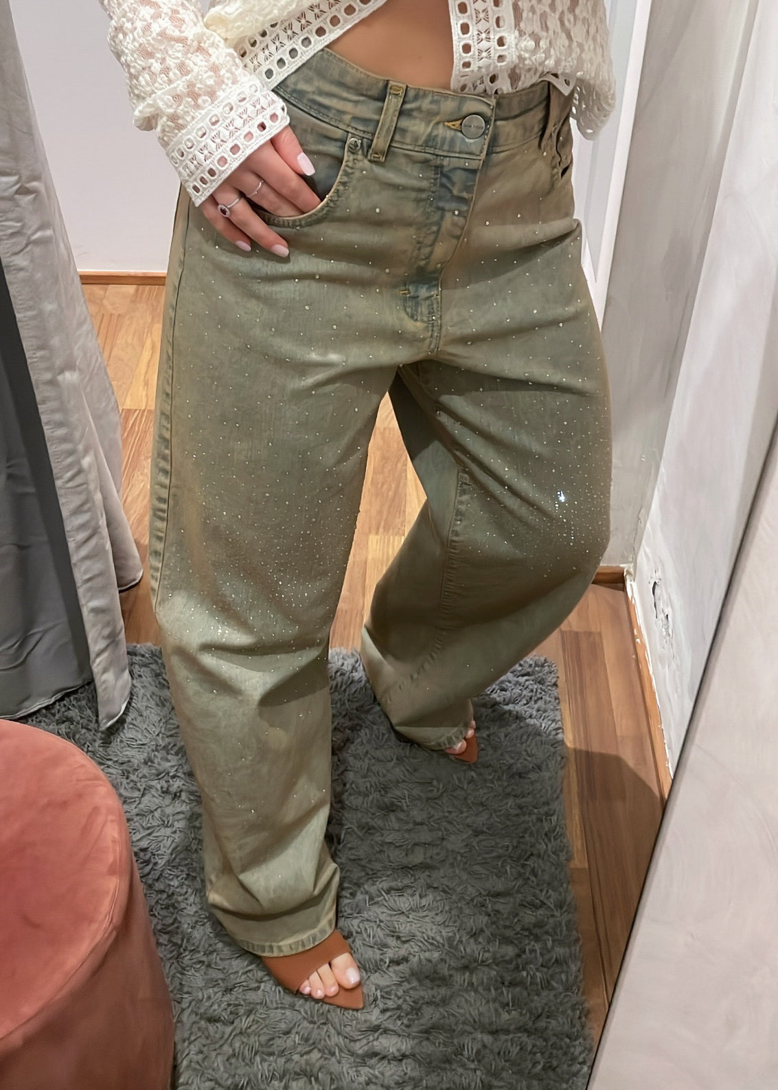Jeans Wide Leg Strass Lavaggio Sabbia - SUSY MIX - MARYGIÒ