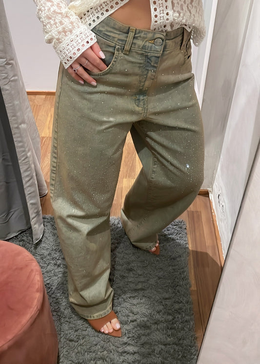 Jeans Wide Leg Strass Lavaggio Sabbia - SUSY MIX - MARYGIÒ