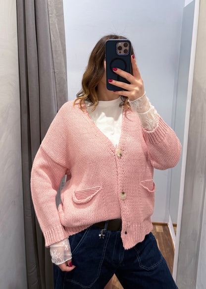 Cardigan Over con Tasche Rosa - SUSY MIX - MARYGIÒ