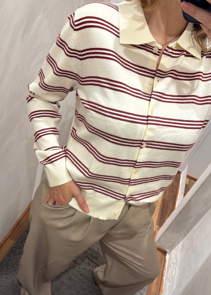Cardigan Polo Righe Bourdeaux