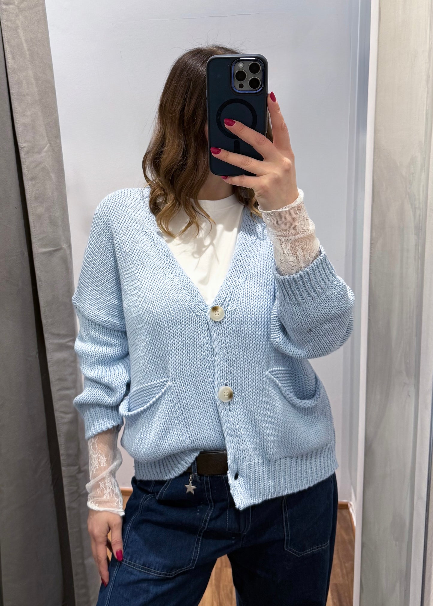 Cardigan Over con Tasche Celeste - SUSY MIX - MARYGIÒ