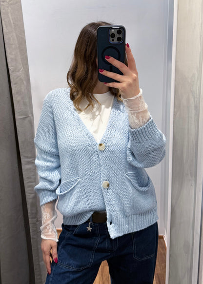 Cardigan Over con Tasche Celeste - SUSY MIX - MARYGIÒ