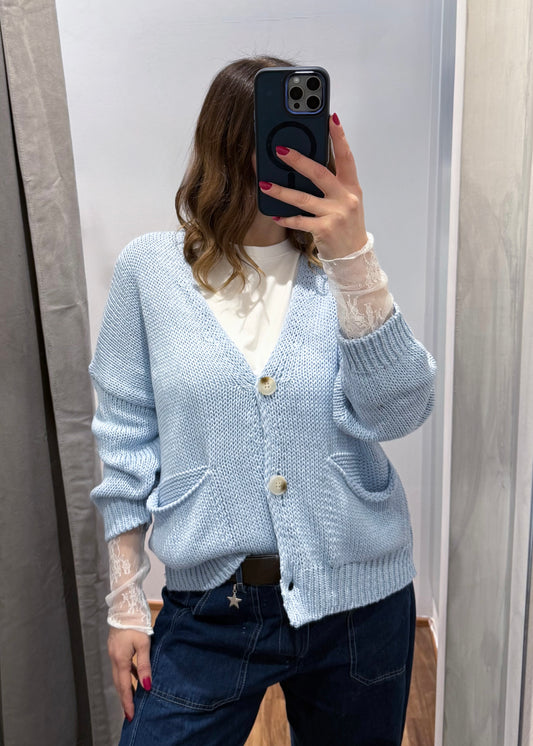 Cardigan Over con Tasche Celeste - SUSY MIX - MARYGIÒ