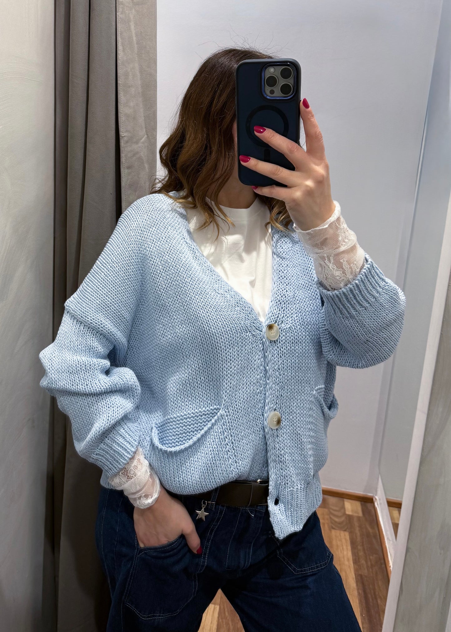 Cardigan Over con Tasche Celeste - SUSY MIX - MARYGIÒ