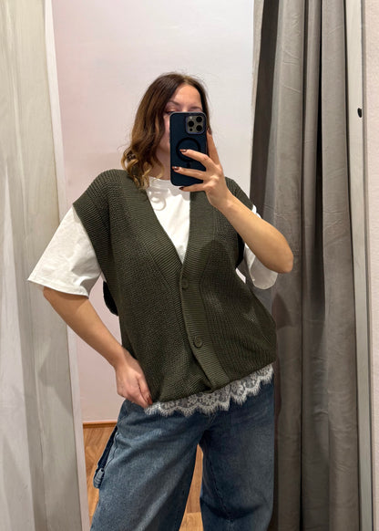 Maxi-Gilet in Cotone Verde Militare - SUSY MIX