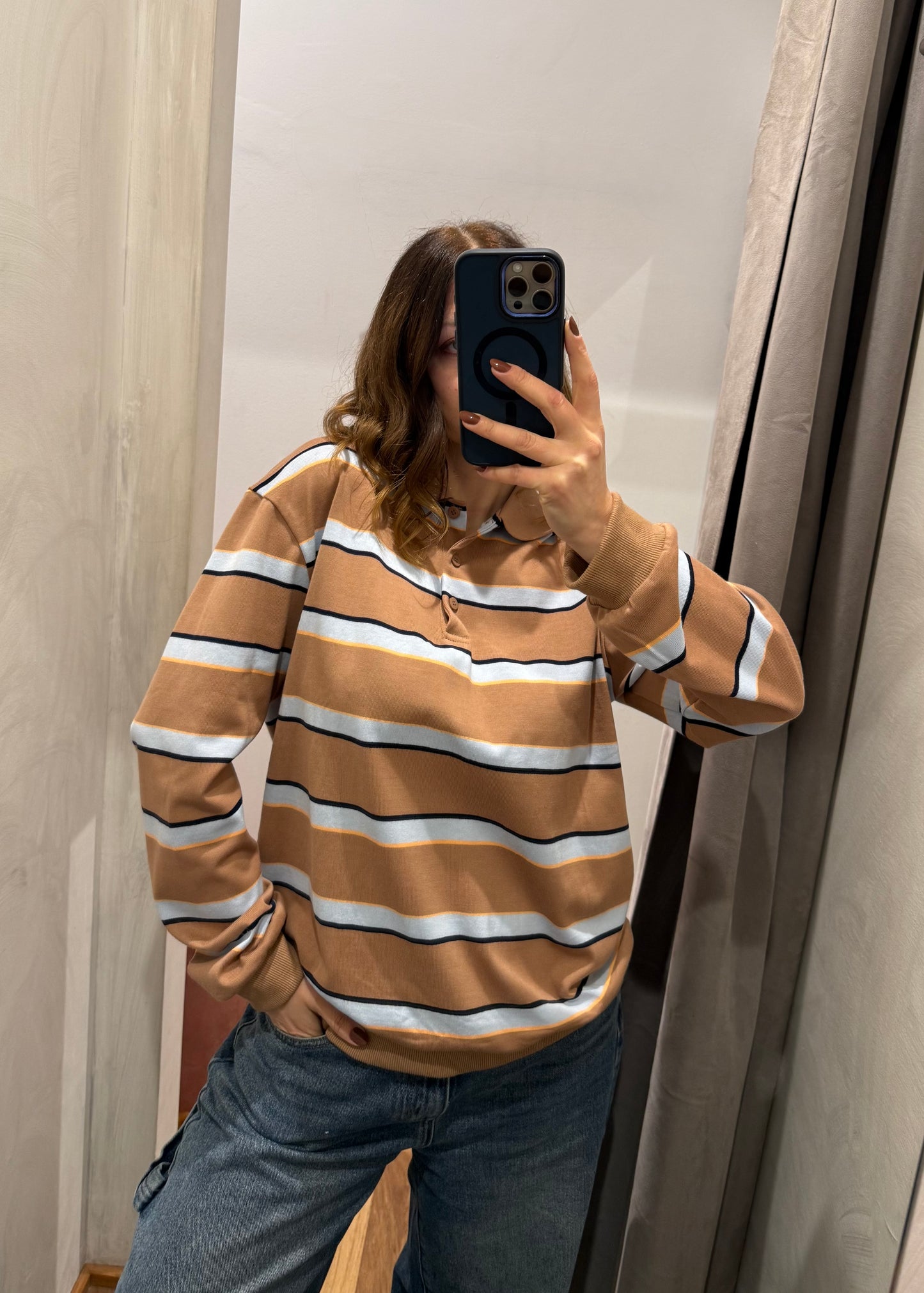 Polo a Righe Cammello