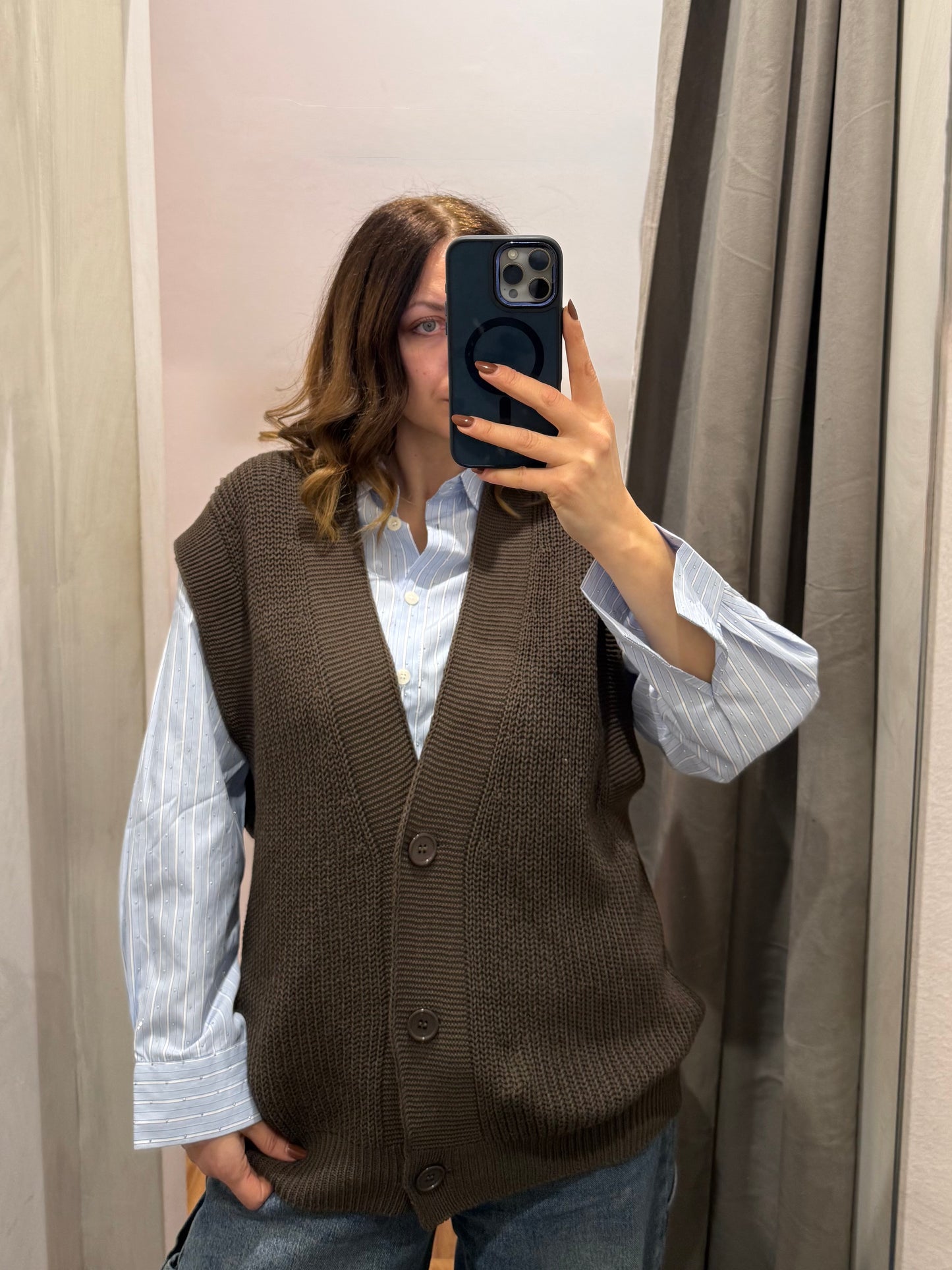 Maxi-Gilet in Cotone Moro - SUSY MIX