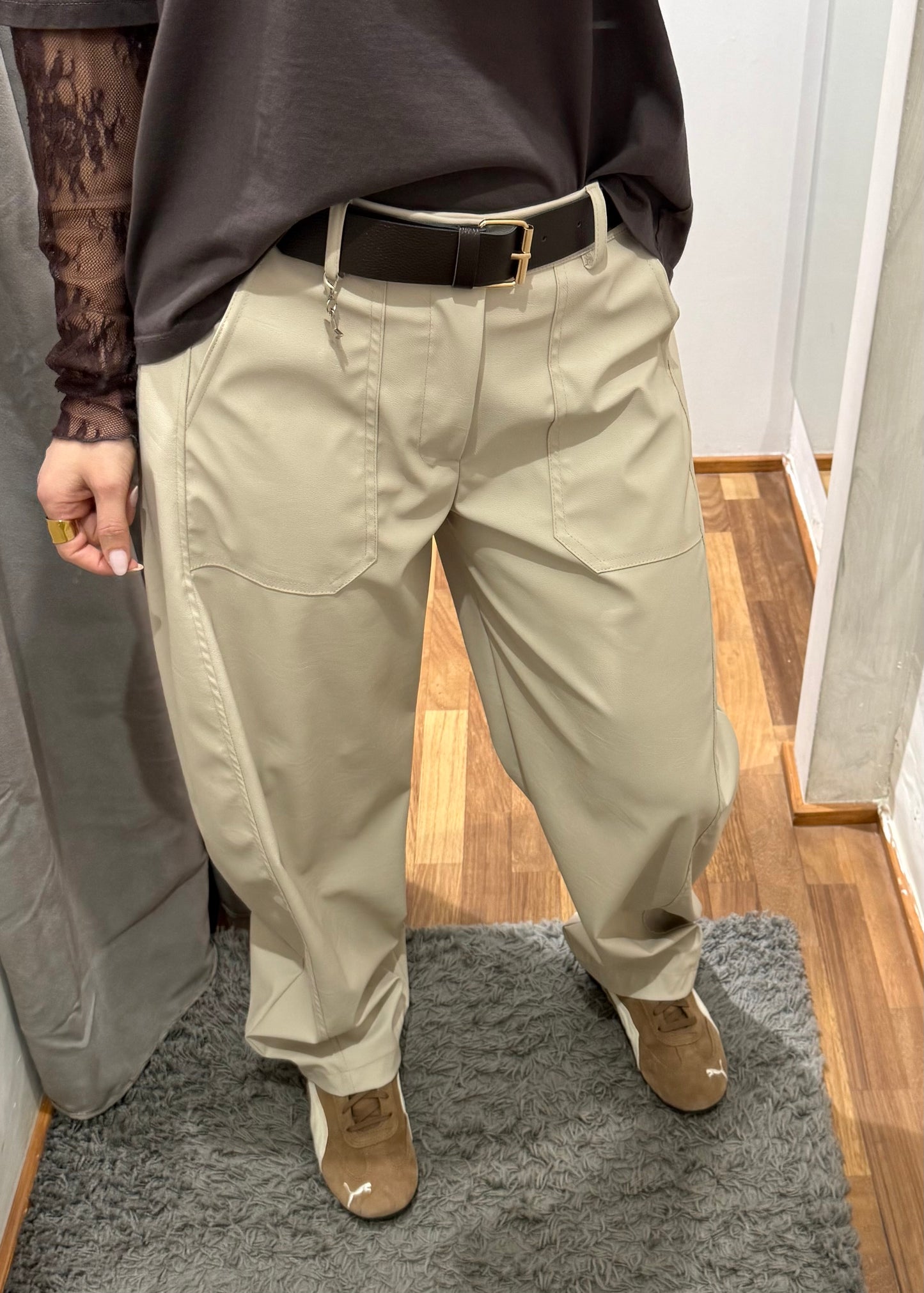 Pantalone Stellina in Ecopelle Panna - SUSY MIX