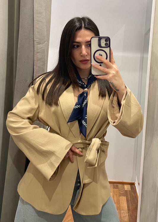 GIACCA BEIGE MONOPETTO CON BANDANA - TENSIONE IN - MARYGIÒ