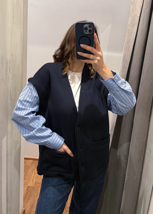 Cardigan in Felpa Blu Notte - LUMINA - MARYGIÒ