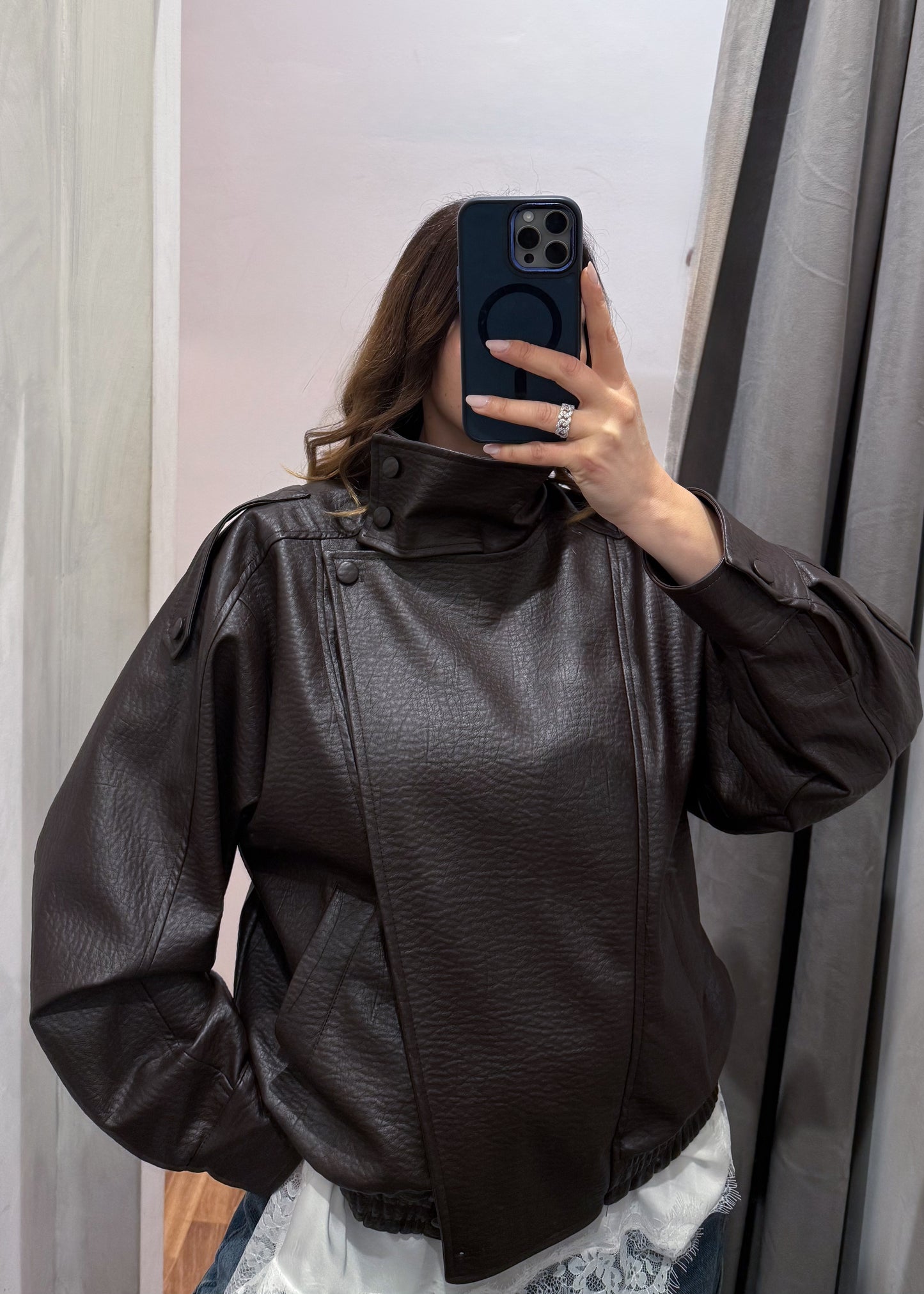 Bomber Ecopelle Martellata Moro - SUSY MIX - MARYGIÒ