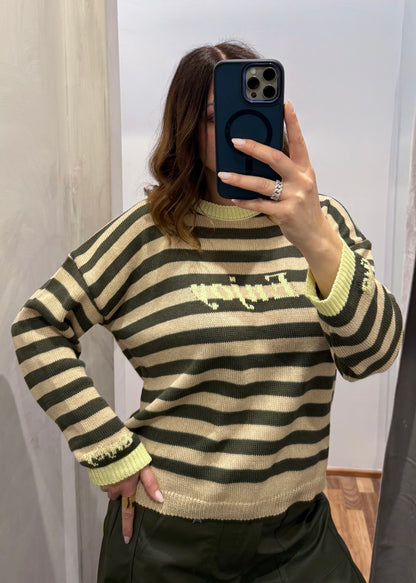Maglia Rigata “Enjoy” Verde Militare - SUSY MIX - MARYGIÒ