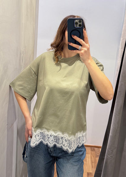 T-shirt Over con Pizzo Verde Salvia - SUSY MIX - MARYGIÒ