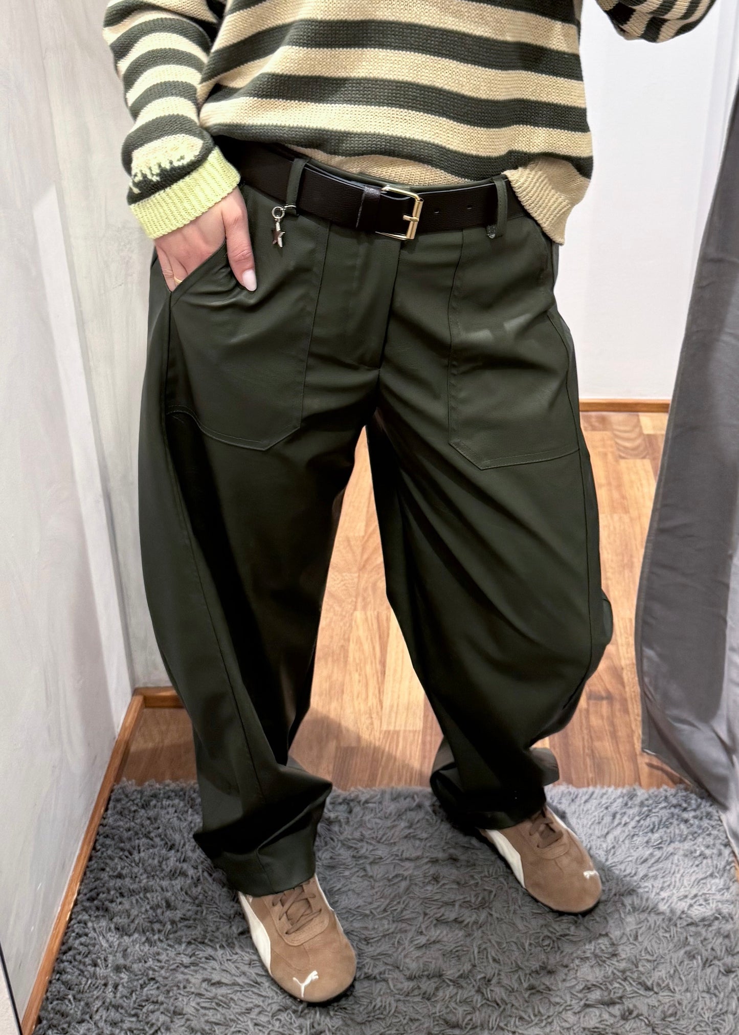 Pantalone Stellina in Ecopelle Verde Militare - SUSY MIX - MARYGIÒ