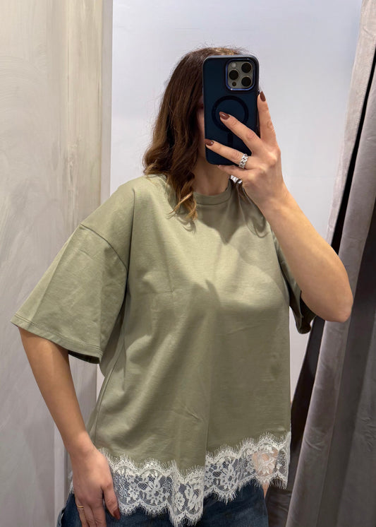 T-shirt Over con Pizzo Verde Salvia - SUSY MIX - MARYGIÒ