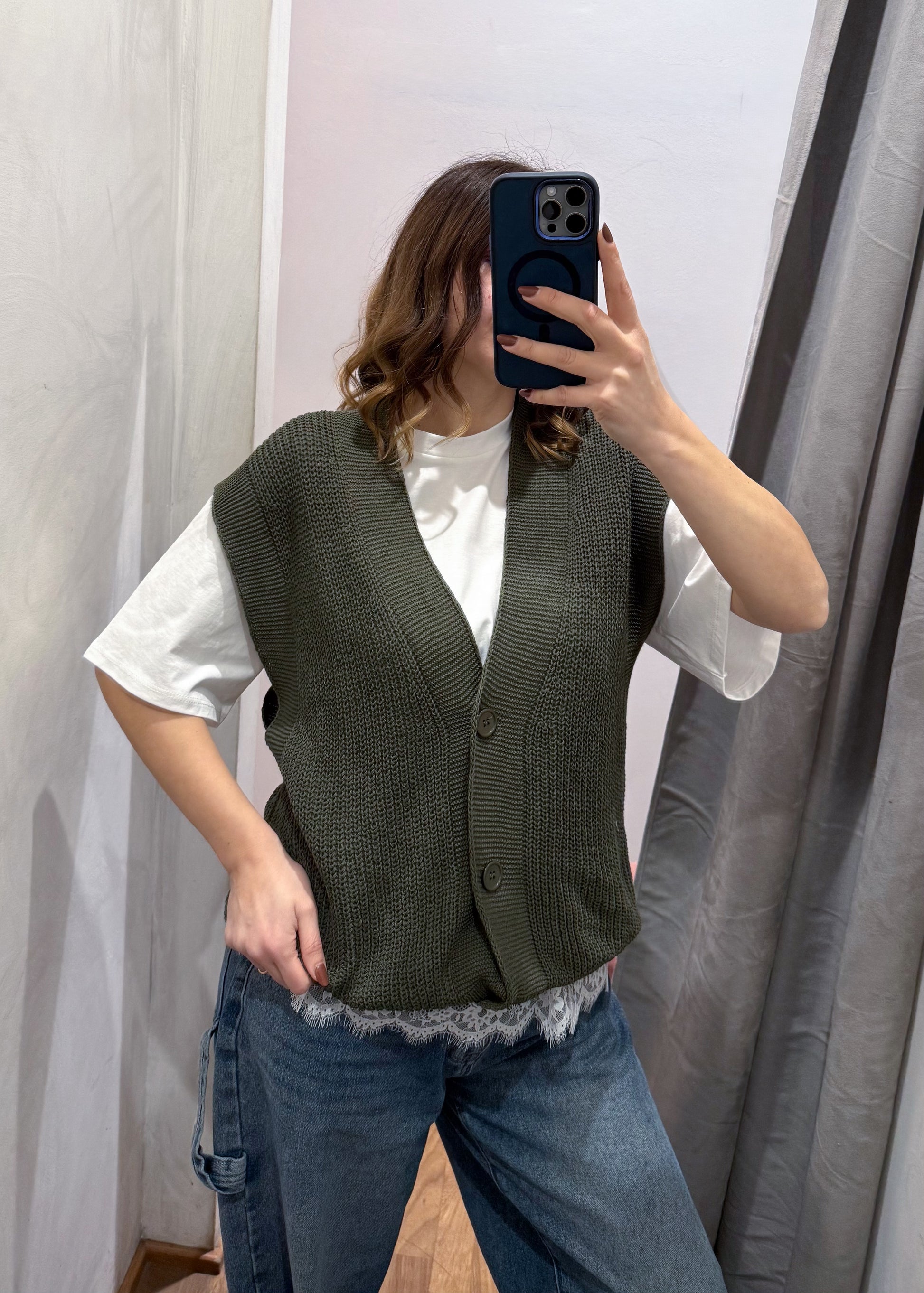 Maxi-Gilet in Cotone Verde Militare - SUSY MIX - MARYGIÒ