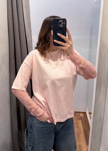 T-shirt Manica Pizzo Rosa - SUSY MIX - MARYGIÒ