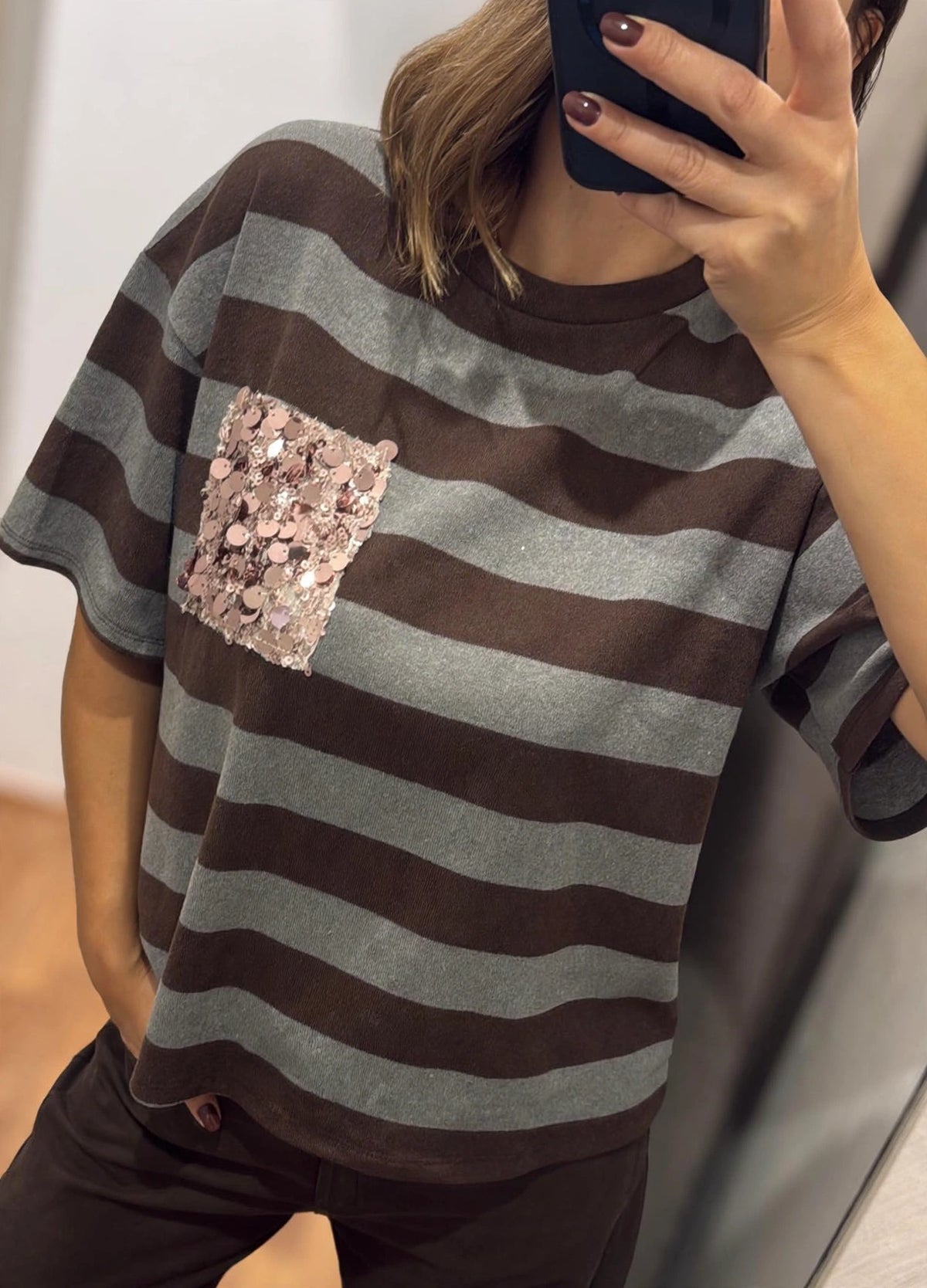 Maglia righe con tasca paillettes | più colori - Susy Mix