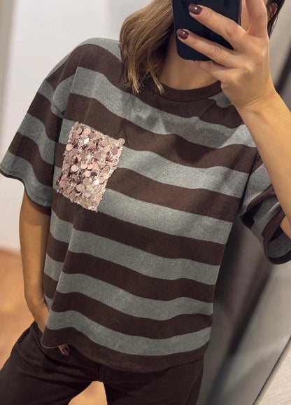 Maglia righe con tasca paillettes | più colori - Susy Mix