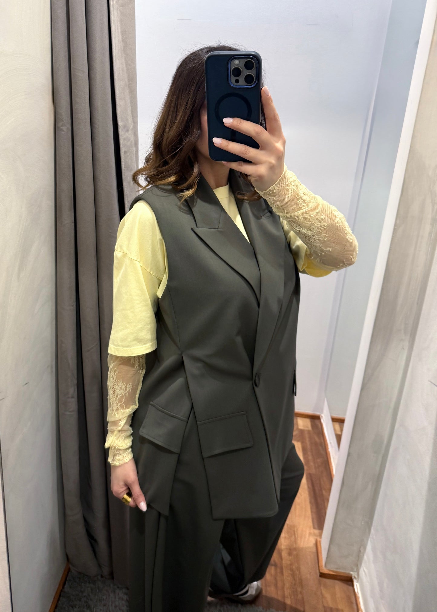 Gilet Over con Spacchi Verde Militare - SUSY MIX