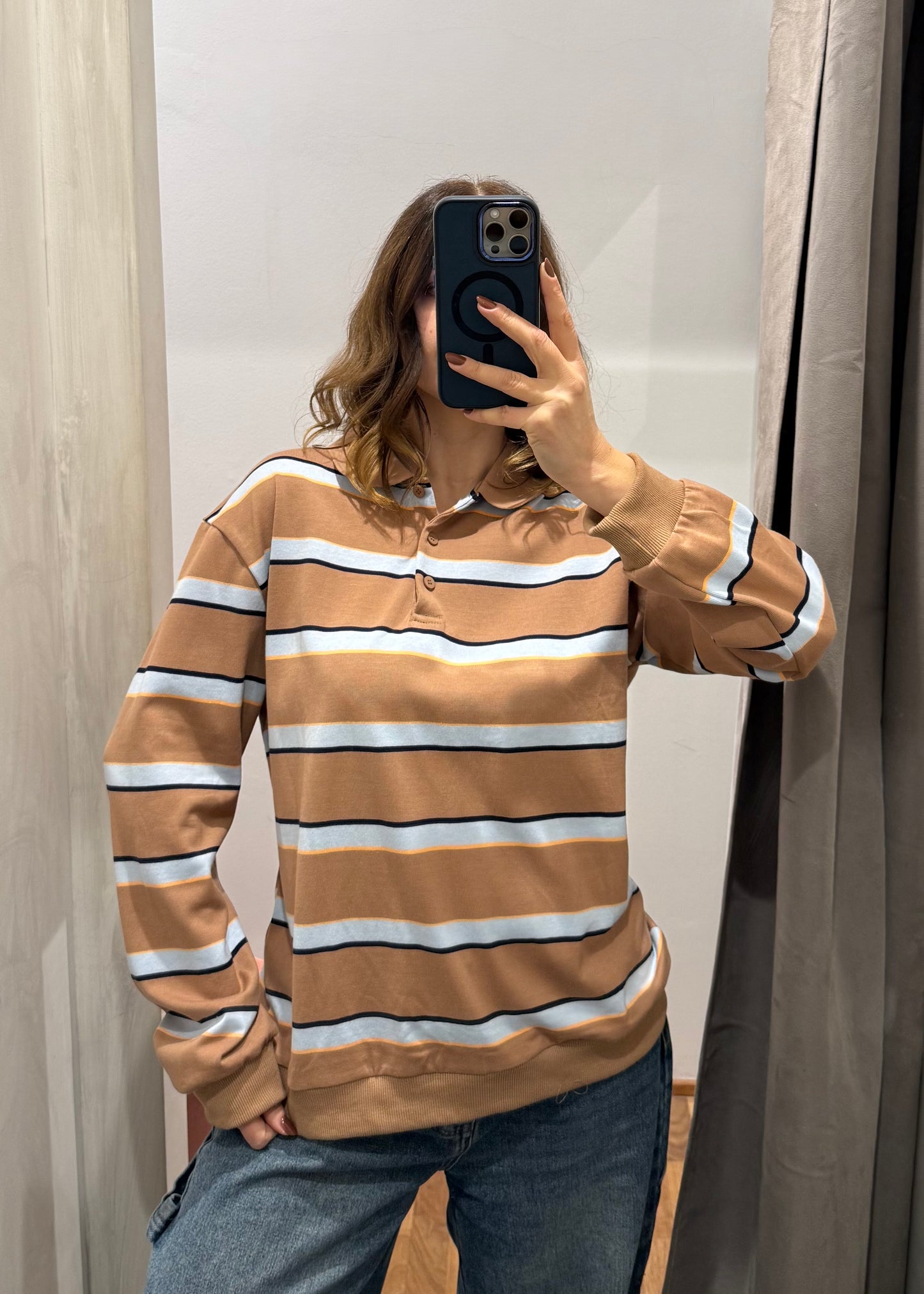 Polo a Righe Cammello