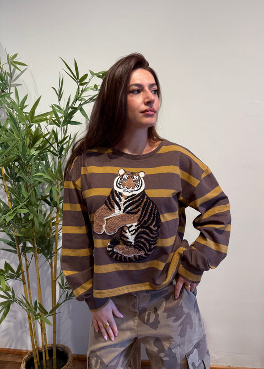 Felpa a righe con patch tigre - Susy Mix