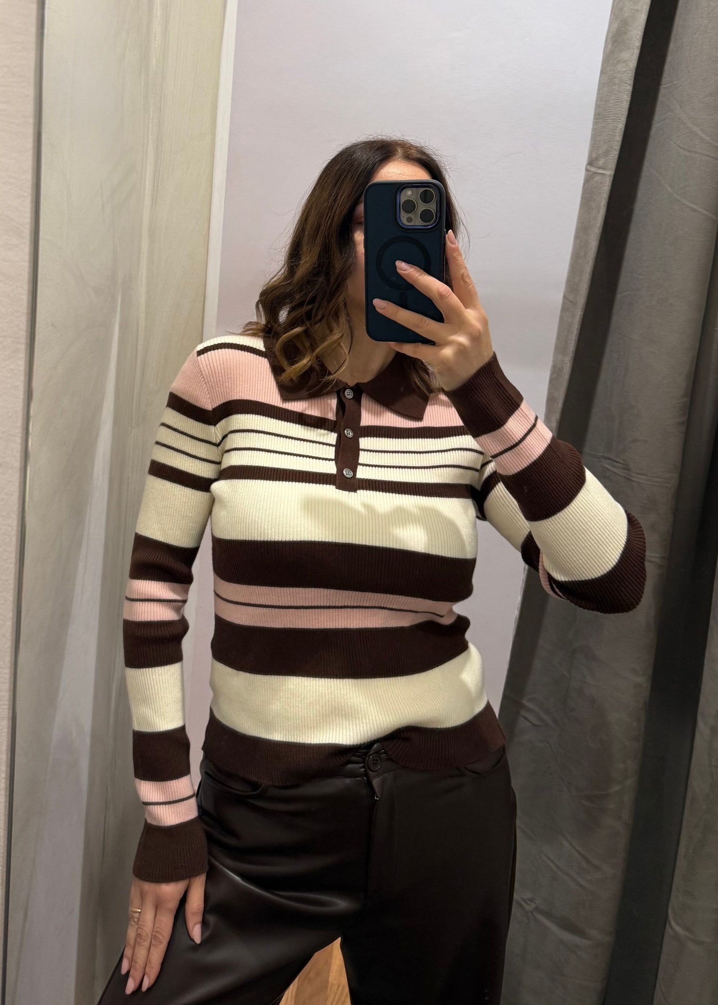 Polo a Costine Coffee/Pink