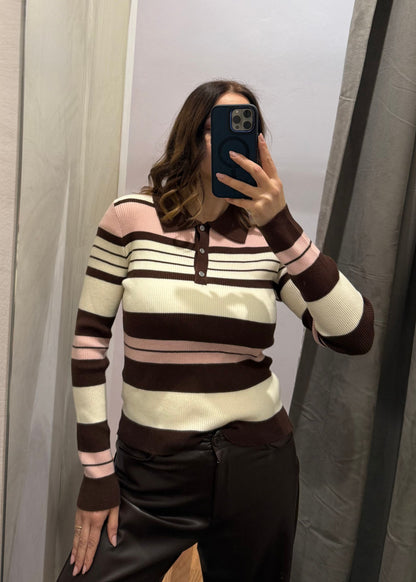 Polo a Costine Coffee/Pink
