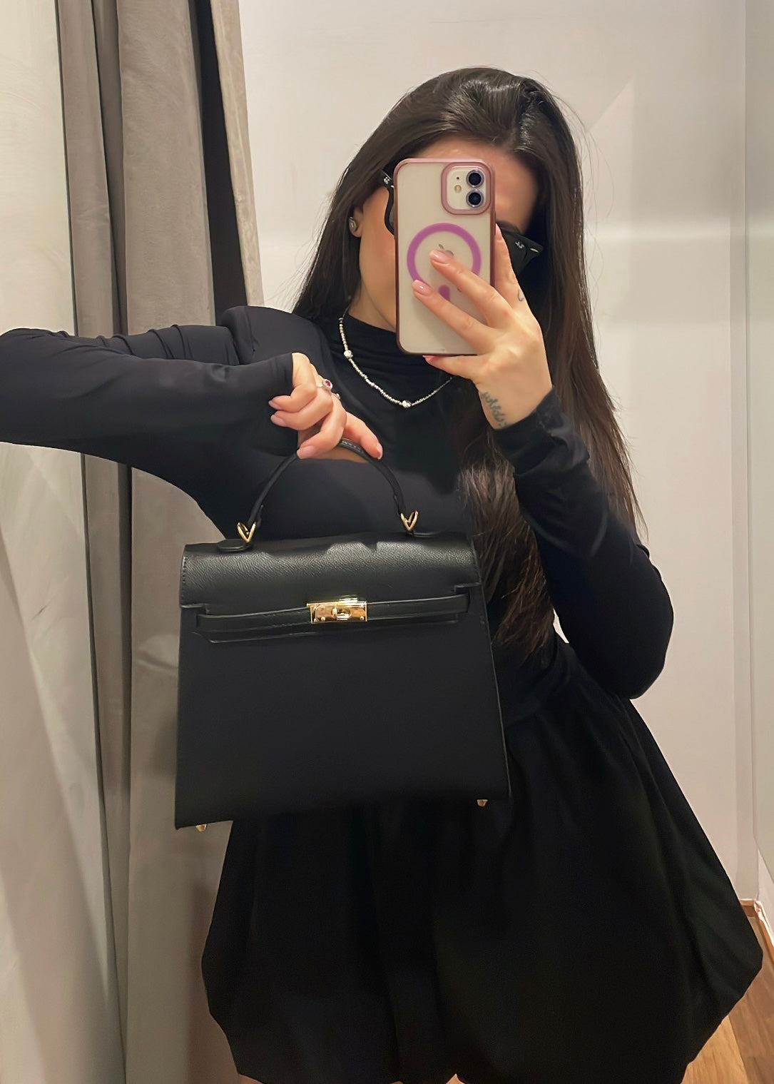 Borsa “Kelly” Media Ecopelle Nera