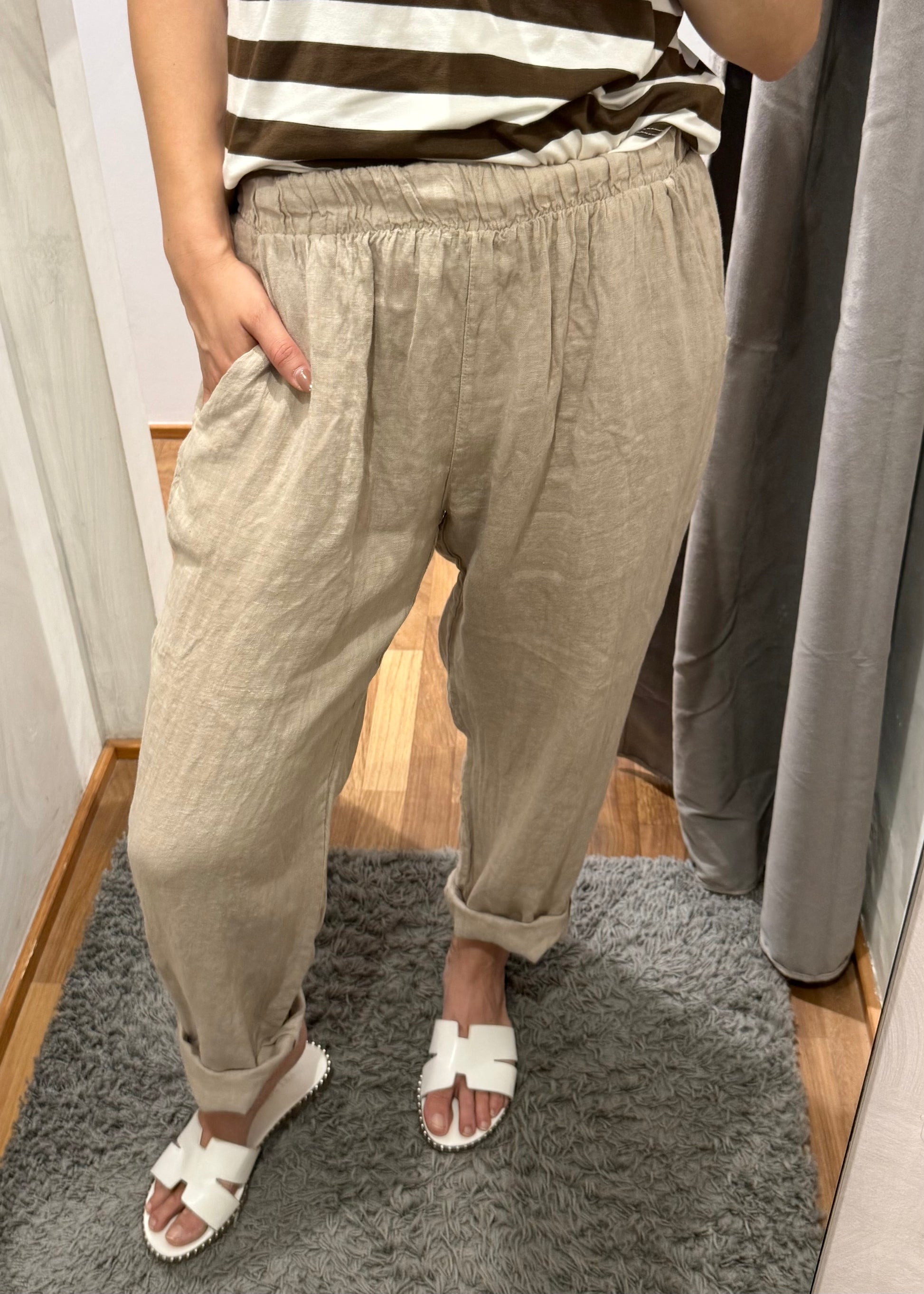 PANTALONE CARROT-FIT IN LINO SABBIA - SUSY MIX - MARYGIÒ