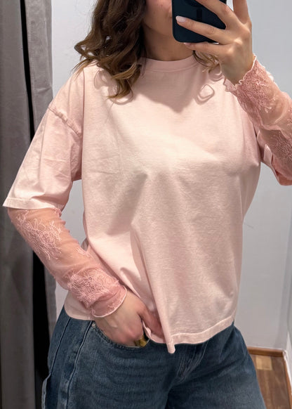 T-shirt Manica Pizzo Rosa - SUSY MIX - MARYGIÒ