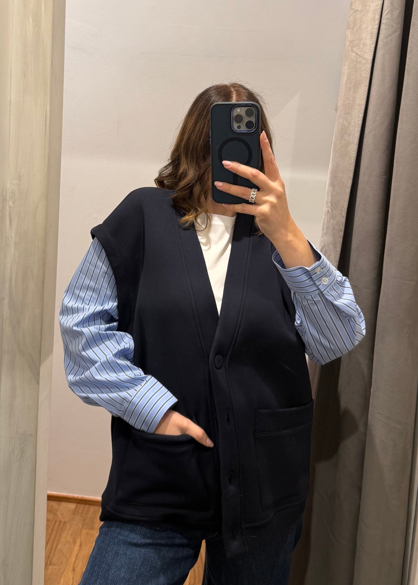 Cardigan in Felpa Blu Notte - LUMINA